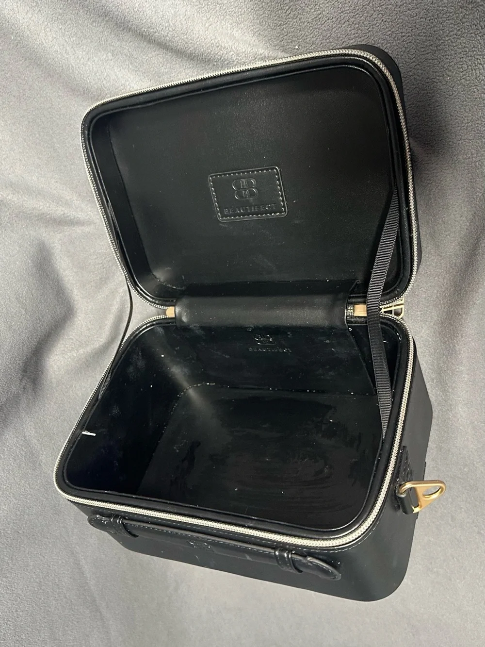 Quilted Black Cosmetic Case with Gold Hardware